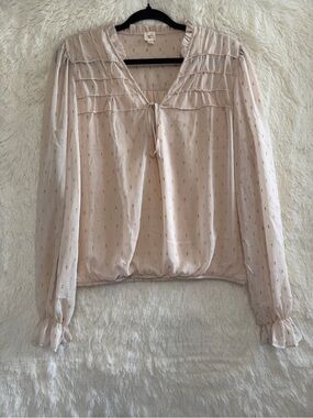 Autres Filles Womens Peasant Metallic Dot Sheer Blouse Size L Cream Coquette